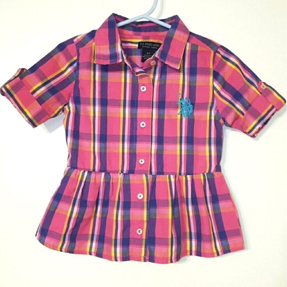U.S. Polo Assn. Plaid Peplum Button Up Girls Shirt